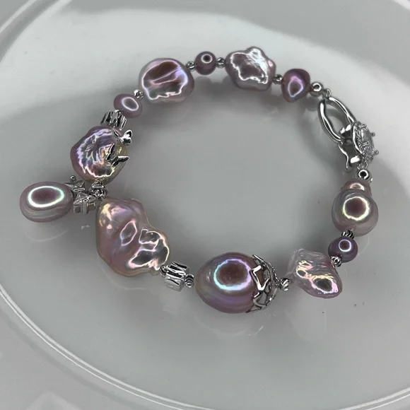 😍 Amazing Natural Unicorn Handmade Freshwater Pearl Bracelet Necklace Purple - Picture 3 of 3
